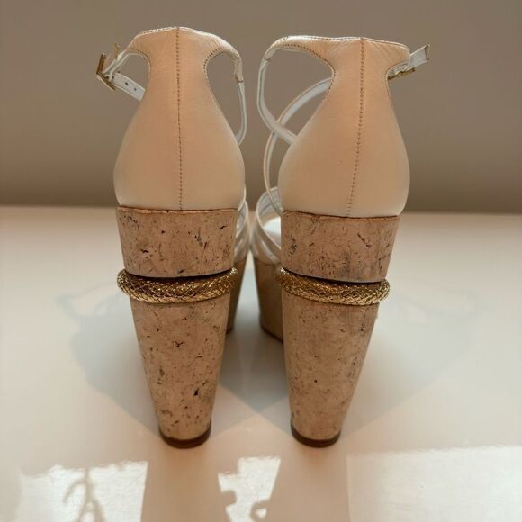 Roberto Cavalli White Platform Wedge with Gold Snake Detail - Picture 3 of 10